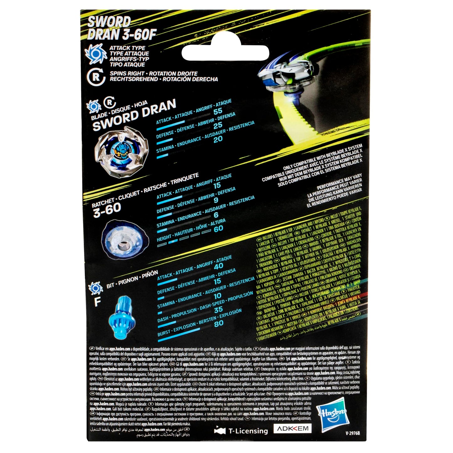 Beyblade X Sword Dran 3-60F Starter Pack Top and Launcher