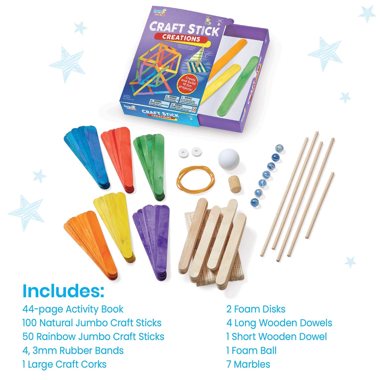 Learning Resources Craft Stick Creations 10 Science Experiments, Activity Book for Kids Ages 9-12, Jumbo Craft Stick Kit for Science, Technology, Maths & Engineering Activities, Multi-coloured
